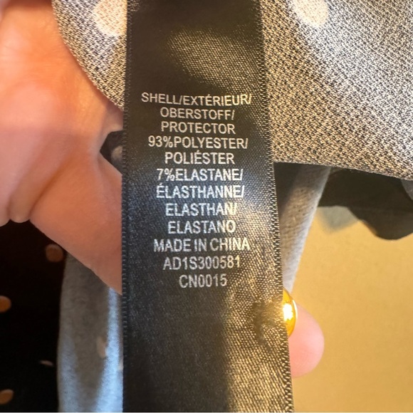 Adrianna Papell Black White Tan Polka Dot Short Sleeve Blouse Sz L - Picture 7 of 9